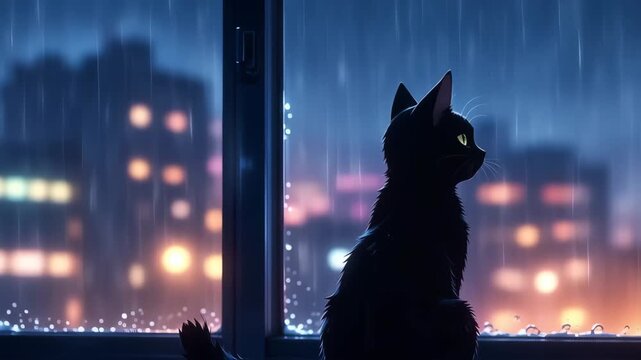 Anime cat girl gamer with headphones seamless loop particle effect