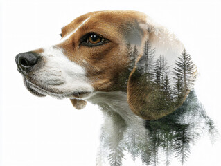 Beagle Dog Nature Forest Double Exposure Animal Photography Cute Pet Mammal Expression Ears Eyes Canine Fur Silhouette Wildlife Illustration Artwork Natural Furry Friend Multilayered Elegance Beauty