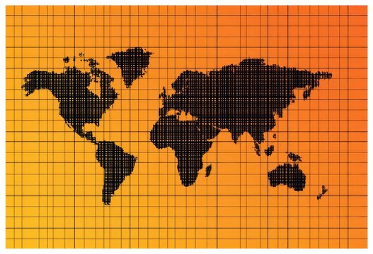 World map with grid overlay on gradient background - Powered by Adobe
