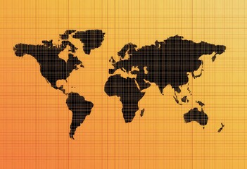 A world map graphic on a textured background