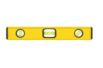 Yellow spirit level measuring instrument on transparent background