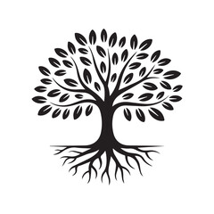 abstract root tree vector icon with spreading roots and simple trunk for nature logo and organic business branding