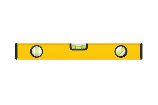 Yellow spirit level showing level position on transparent background