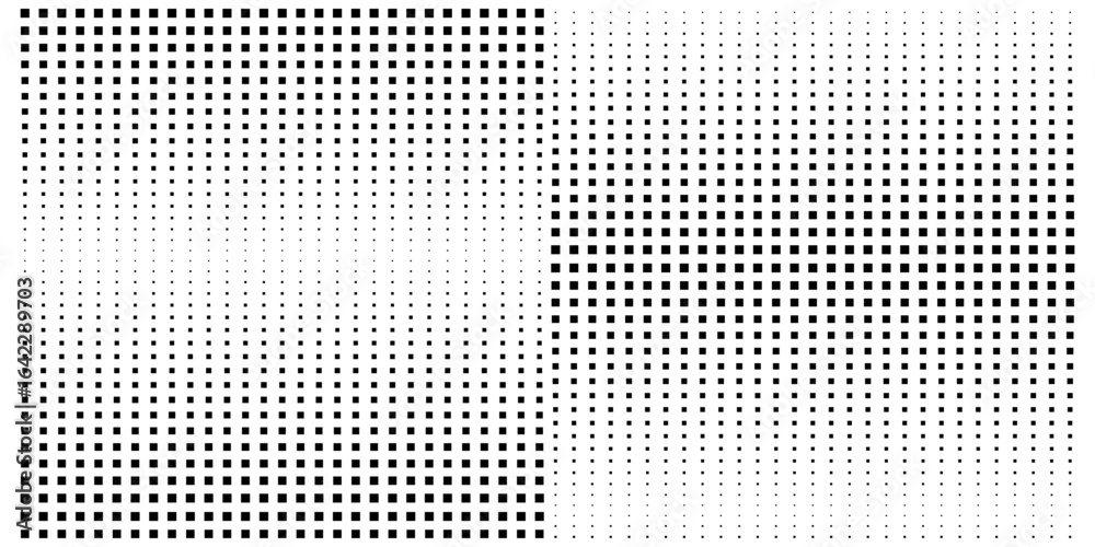 Wall mural pattern with black repeated square shapes on white background. wallpaper with halftone gradient fade