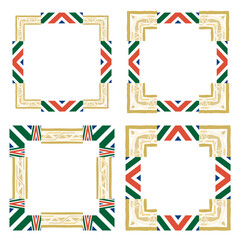 Ornate vector border. Green red pattern. Decorative frame shape.