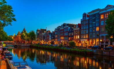 Red light district (De Wallen) at night in Amsterdam, the Netherlands