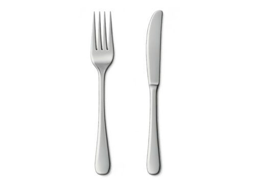Fork and knife cutlery on transparent background representing dining and meal preparation