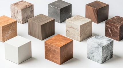 Various material cubes, different colors and textures