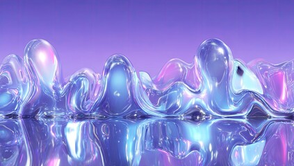 Abstract iridescent liquid drips on a reflective surface