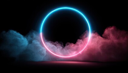 Obraz premium Neon circle in a smoky void