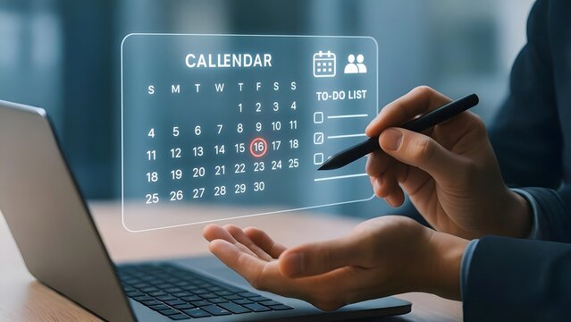 Futuristic Holographic Calendar with Stylus Interaction