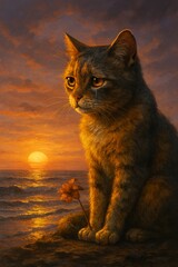 Obraz premium a sad orange-and-gray cat with golden-tinted fur