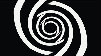 Abstract spiral optical illusion design in black and white with geometric shapes