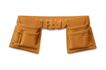 Empty leather tool belt isolated on transparent background