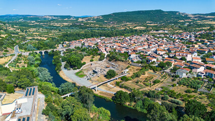 Aerial view of the Roman baths of Forum Trajani in Fordongianus on the Italian island of Sardinia in the Mediterranean Sea