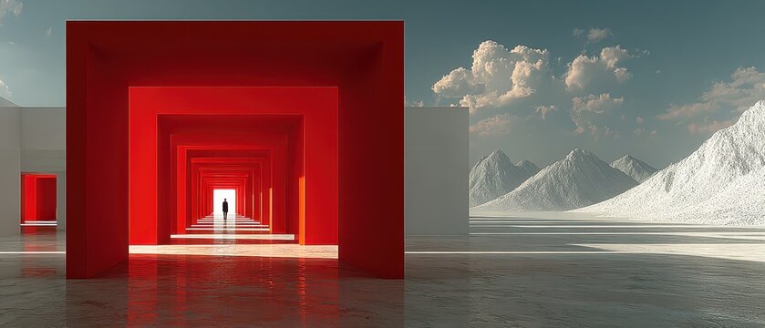 Red structures in a vast desert