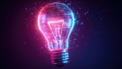 Digital lightbulb glows with vibrant hues