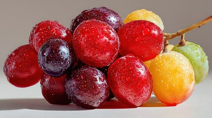 Close-up of a bunch of colorful grapes with water droplets