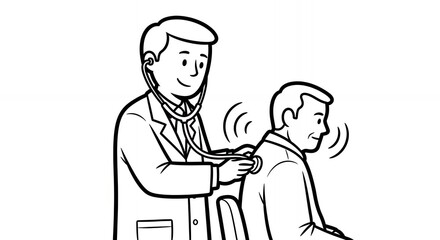 Doctor Examining Patient with Stethoscope in Black and White Illustration Medical Sound Waves Healthcare Checkup Clinical Setting