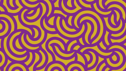 Abstract swirls and curves decorative pattern with vibrant purple and yellow colors