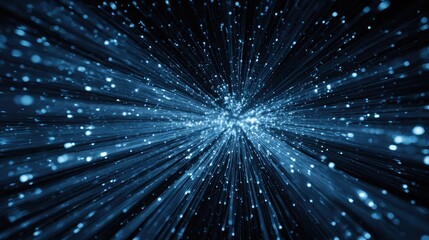 Naklejka premium A 4K photo of blue digital tunnel with glowing light streaks and data particles, symbolizing high-speed internet.