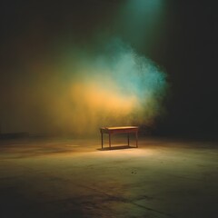 Solitary Bench Under Atmospheric Multicolored Illumination