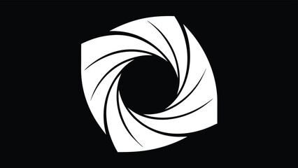 Abstract vector illustration of a white aperture shape on a black background