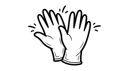 Obraz premium Monochrome Illustration of Two Gloved Hands in a Clean Black and White Outline on White Background