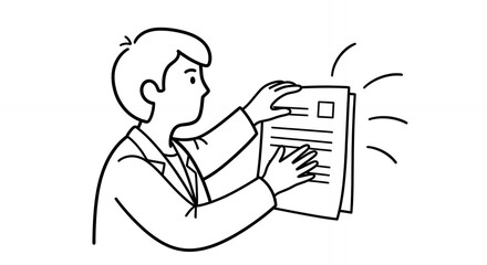 Monochrome Line Art of Person Examining Documents in Profile With Emphasis Lines Clean Stroke and Simple Design