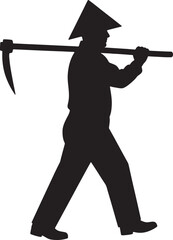 Naklejka premium worker carrying pickaxe in black silhouette labor occupation design