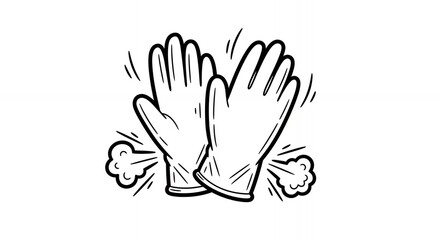 Two White Rubber Gloves Angled Apart Line Art Illustration Protective Handwear Against a Plain White Background
