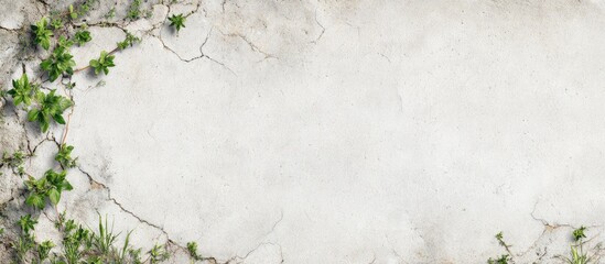 Cracked concrete wall with greenery