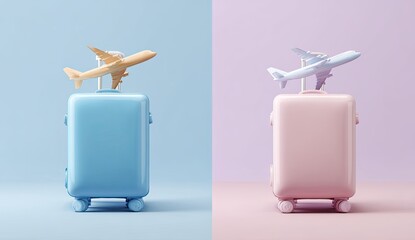 Obraz premium Two suitcases with toy airplanes