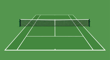 Fototapeta premium Tennis Court Layout with Net and White Lines