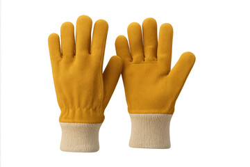 Obraz premium Pair of yellow work gloves with knitted cuffs isolated on transparent background