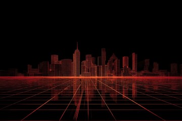 Digital city skyline, red lines