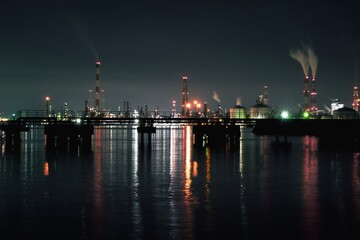 水島工業地帯の工場夜景