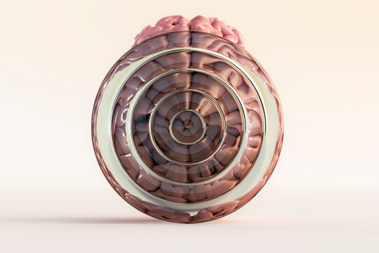 3D brain facing mental block concept