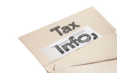 Receipt filled envelope labeled Tax Info ready for financial review and annual tax preparation process isolated on transparent background PNG