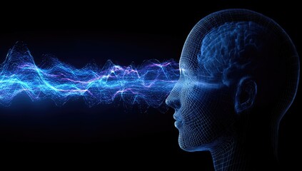 Digital brainwave, wireframe head