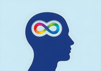 Silhouette head with colorful infinity symbol in brain autism ADHD neurodiversity awareness concept illustration