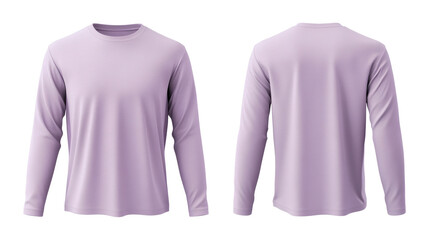 Plain light purple long sleeve round neck shirt 3D mockup, featuring front and back views for showcasing your apparel designs on white background