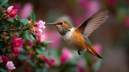 Hummingbird feeding on blossom