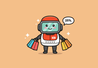 Adorable Robot Shopping with Discount Promotion 