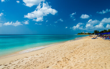 Beautiful golden sandy beach and azure ocean in Barbados