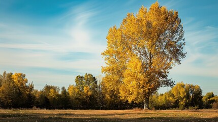 Obraz premium Towering Poplar Trees: Fast-Growing Species with Slender Trunks, Fluttering Leaves, and Iconic Silhouettes, Thriving in Forests, Riverbanks, and Urban Landscapes, Capturing Natural Elegance for Arbori