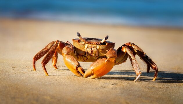 crab scuttling across a sandy beach intricate details of its shell visible