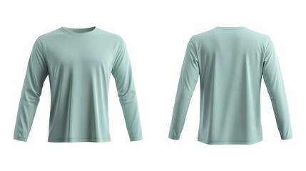 Plain mint long sleeve round neck shirt 3D mockup, featuring front and back views for showcasing your apparel designs on white background