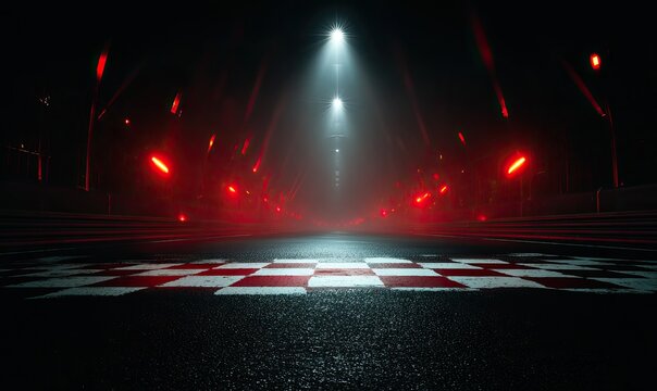 Fototapeta Racing track at night under neon lighting