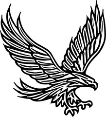 Eagle in flight,eagle silhouette vector illustration,eagle flying bird line art vector illustration silhouette